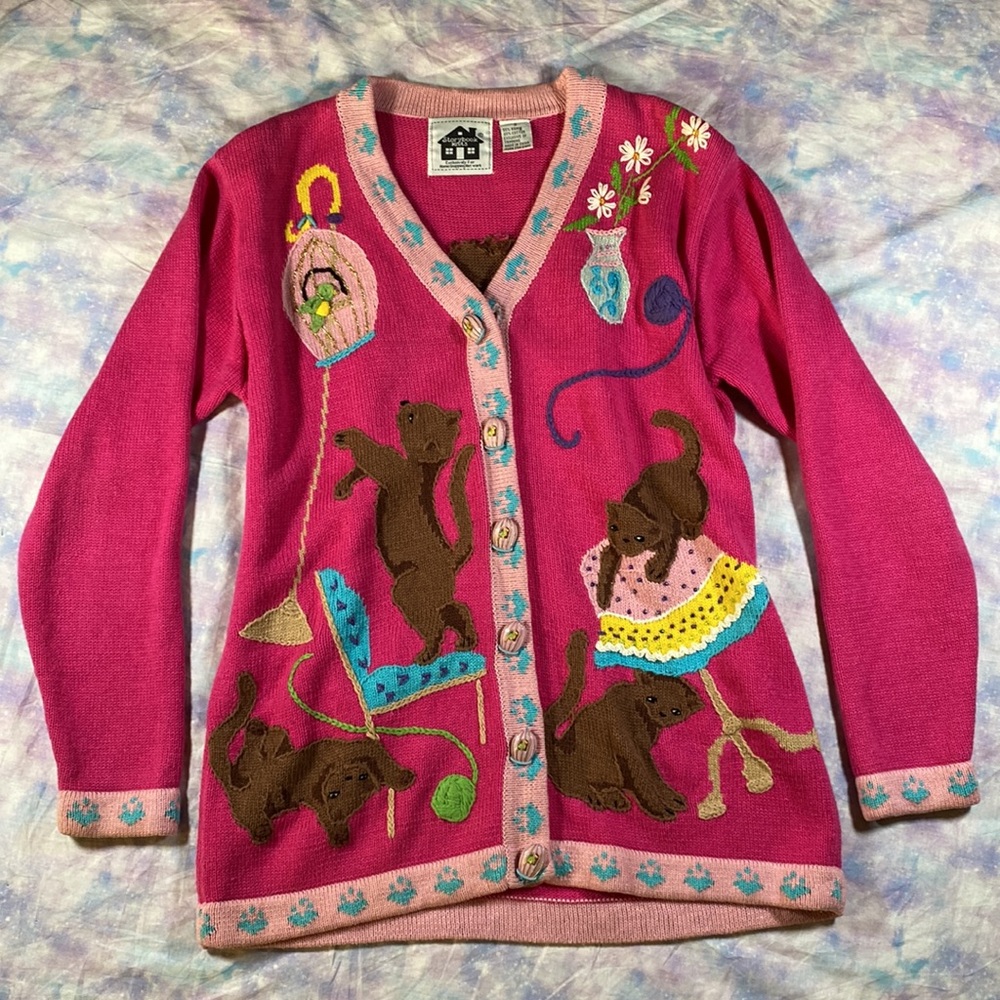 Storybook Knits • Intricate Crazy Cat Lady Kitsch Cardigan - Picture 3 of 16